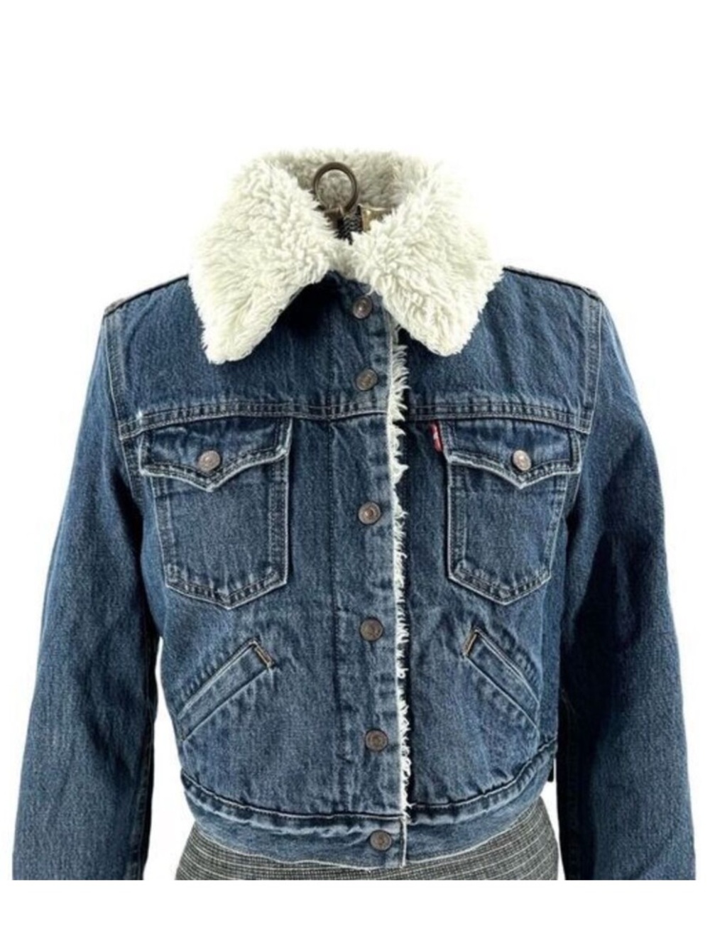 EUC Levi's Blue Denim Bomber Jacket with White Collar